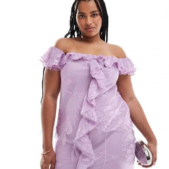 ASOS Curve Lilac Ruffle Maxi Dress - Picture 2 of 4